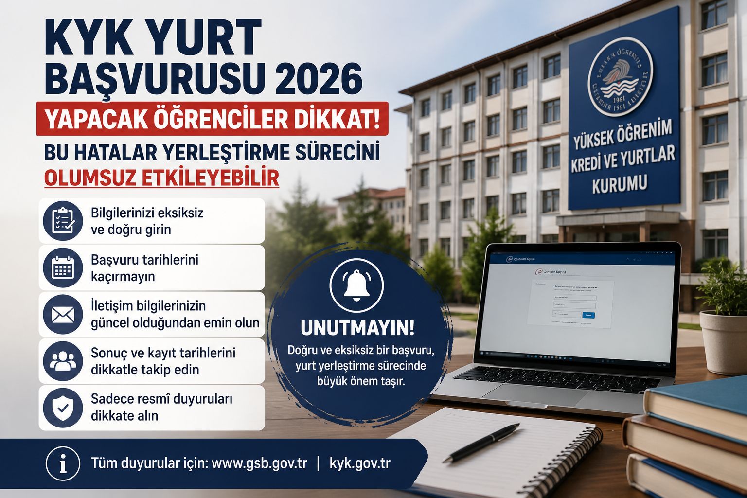 KYK Yurt Başvurusu Yapacak Öğrenciler Dikkat! Bu Hatalar Yerleştirme Sürecini Olumsuz Etkileyebilir